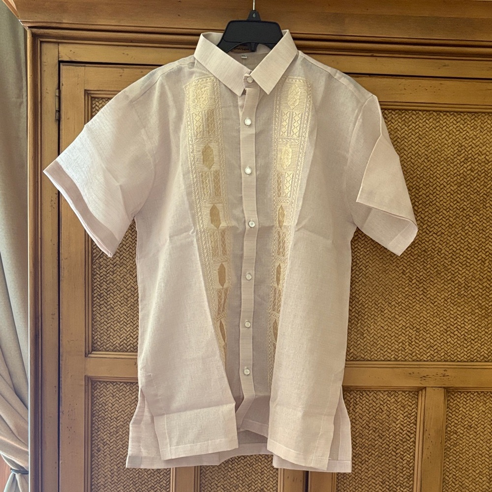 Elegant Beige Short Sleeve Men's Barong